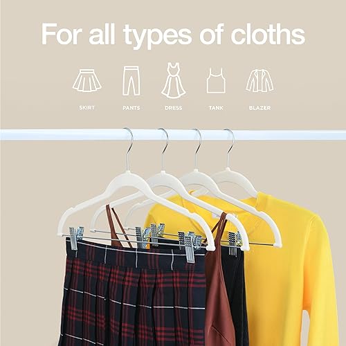 Miniatura 2 de Home-it 10 ganchos para ropa con pinzas ganchos de terciopelo de color marfil colgar faldas pantalones antiderrapante ultradelgado