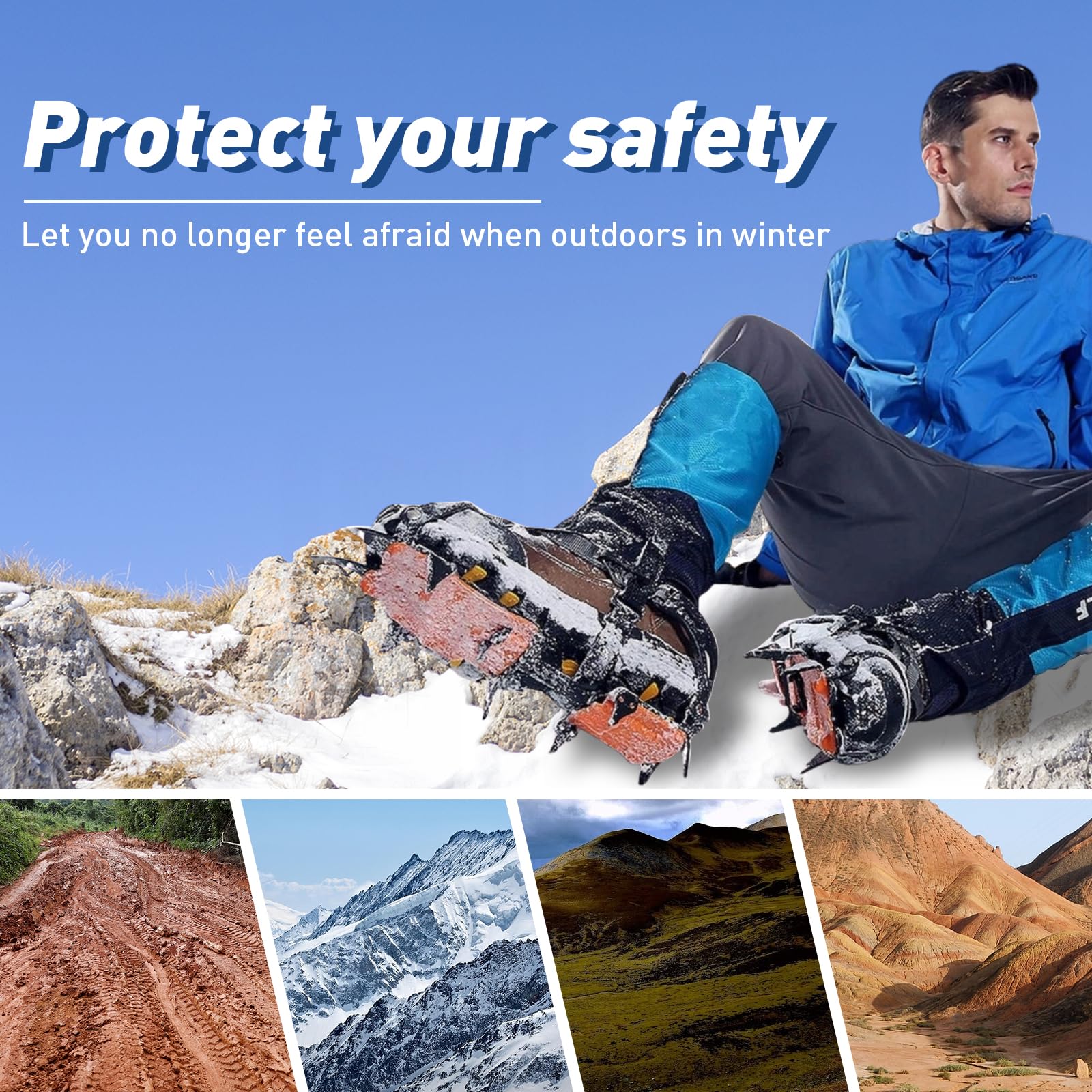 18 Dientes Crampones,Crampones para Botas,Tacos de Hielo Tracción con Cadena de Acero Inoxidable Antidesilisantes,para Caminar, Senderismo, Escalada, Pesca y Montañismo