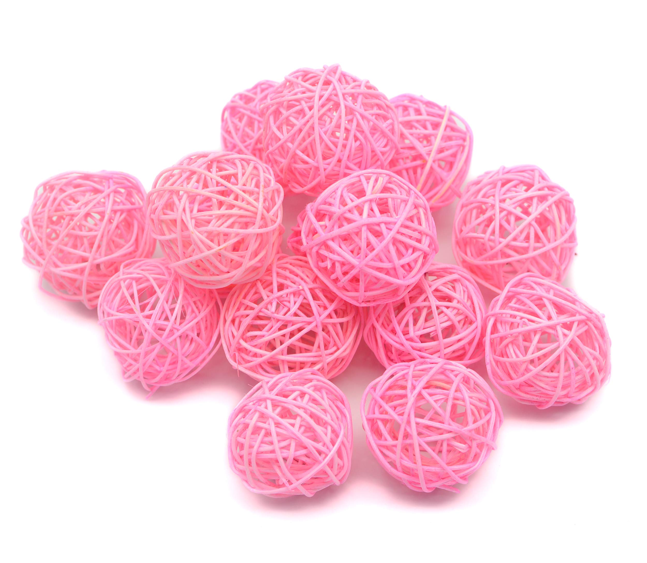 Yansanido 24pcs 2'' Wicker Rattan Balls (Pink) Decorative Ball Decorative Orbs Vase Fillers Home Decorative Accessories for Table Decor, Wedding Party Decoration (Pink)