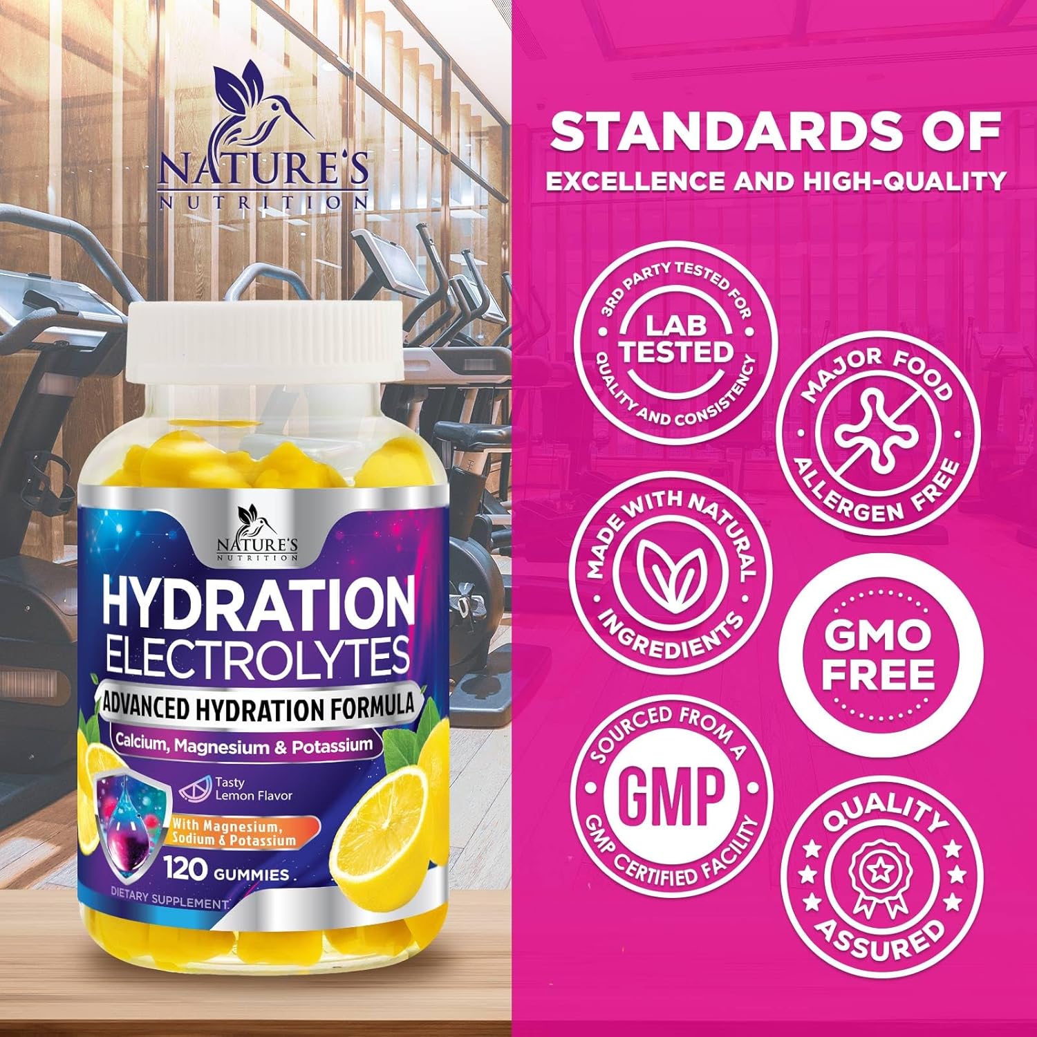 Hydration Electrolyte Gummies - Daily Liquid Replenisher Gummy - Electrolyte Multiplier with Minerals, Potassium & Real Salt - Vegan, Non-GMO - Tasty Lemon Flavor Hydration Electrolytes - 120 Gummies - Image 4