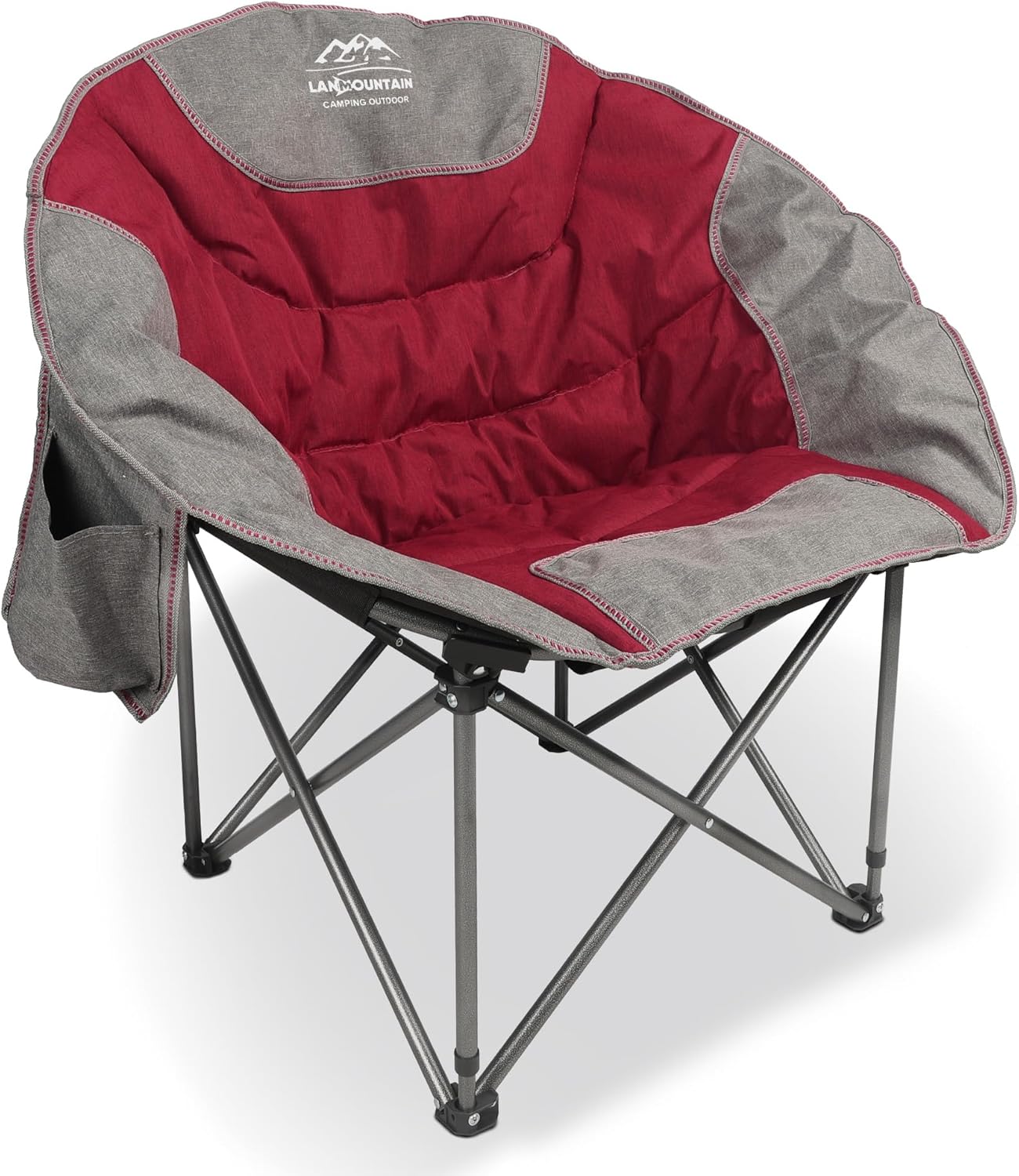 Portable Moon Camping Chair,Round Folding Lawn Chair with Cup Holder,Cooler Bag,Outdoor Heavy Duty Comfy Chairs,Perfect for Family Camping,Hiking,Picnics and Beach Trips,Red