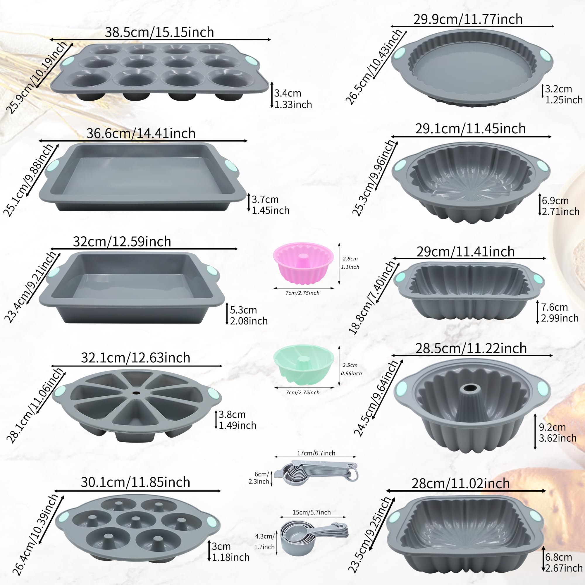 To encounter Juego de 51 moldes de silicona para hornear, antiadherentes con moldes para hornear, molde de dona reutilizable, moldes de silicona de grado alimenticio para pasteles, galletas