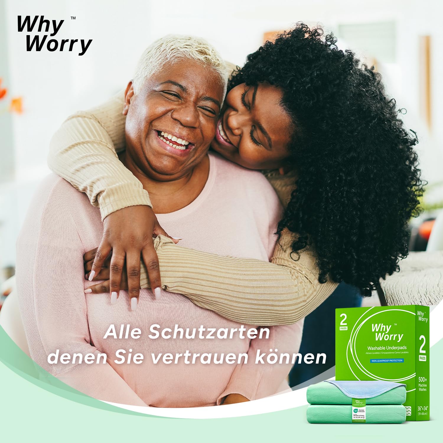 WhyWorry Inkontinenzunterlage Waschbar 86 x 91 cm Matratzenschutz, Wasserdichte Matratzenauflage Bett Inkontinenzauflage für Erwachsene und Kinder, nässeschutz Inkontinenz Bettunterlage, Grün, 4 Stück
