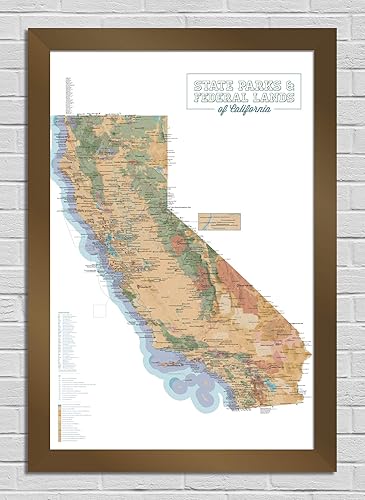 Miniatura 8 de Póster de mapa de parques estatales y tierras federales de California, 24 x 36 pulgadas, color camello y azul pizarra