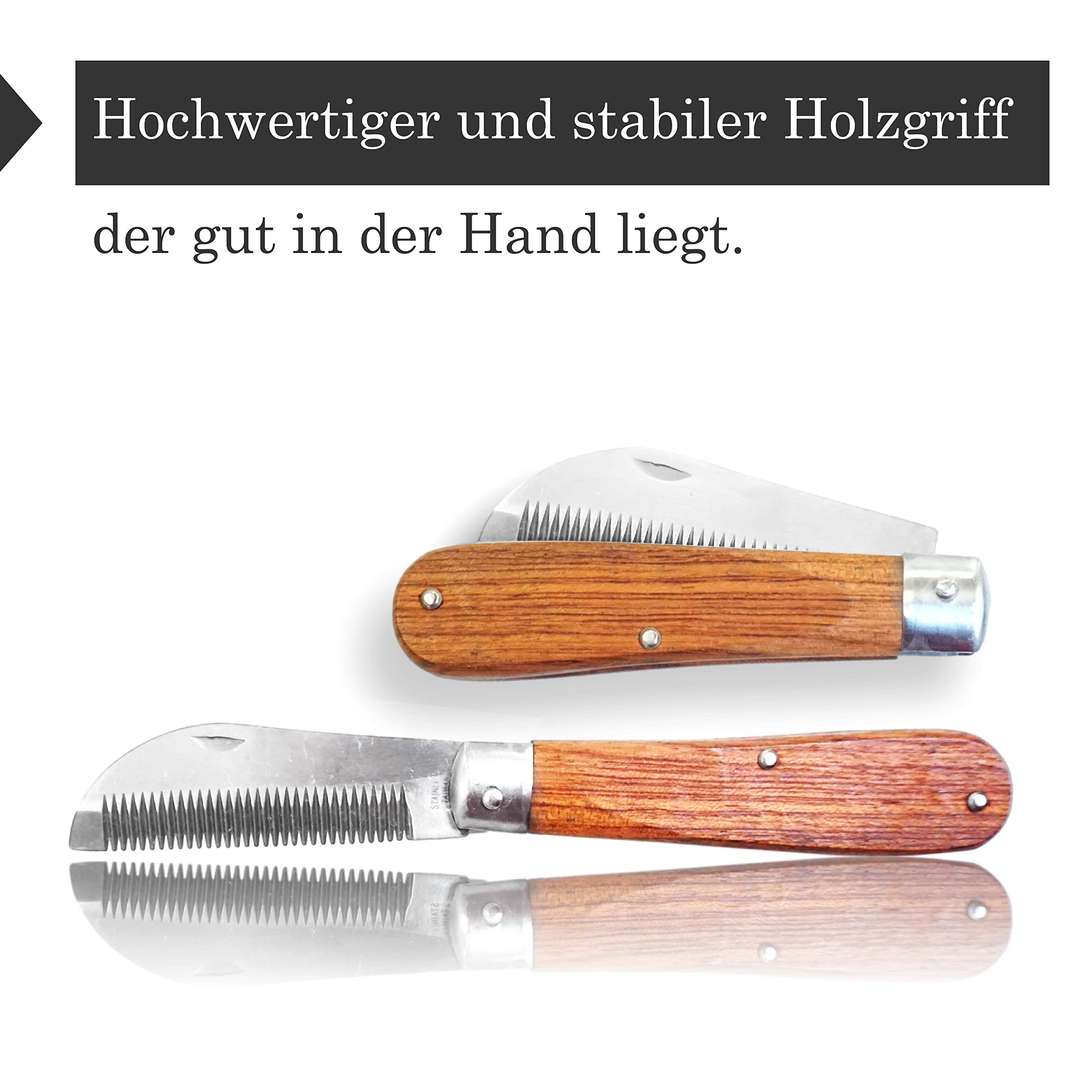 Cuchillo para crines de caballo, longitud de 18 cm, mango de madera resistente, plegable, acero inoxidable, mango de madera