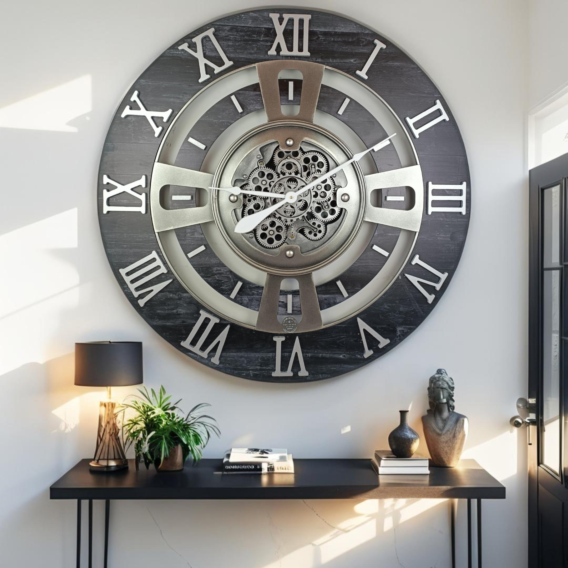 ImprovingLife The Gears Clock Horloge murale à engrenages en mouvement réel England Line (Noir vintage, 24 pouces (60 cm))