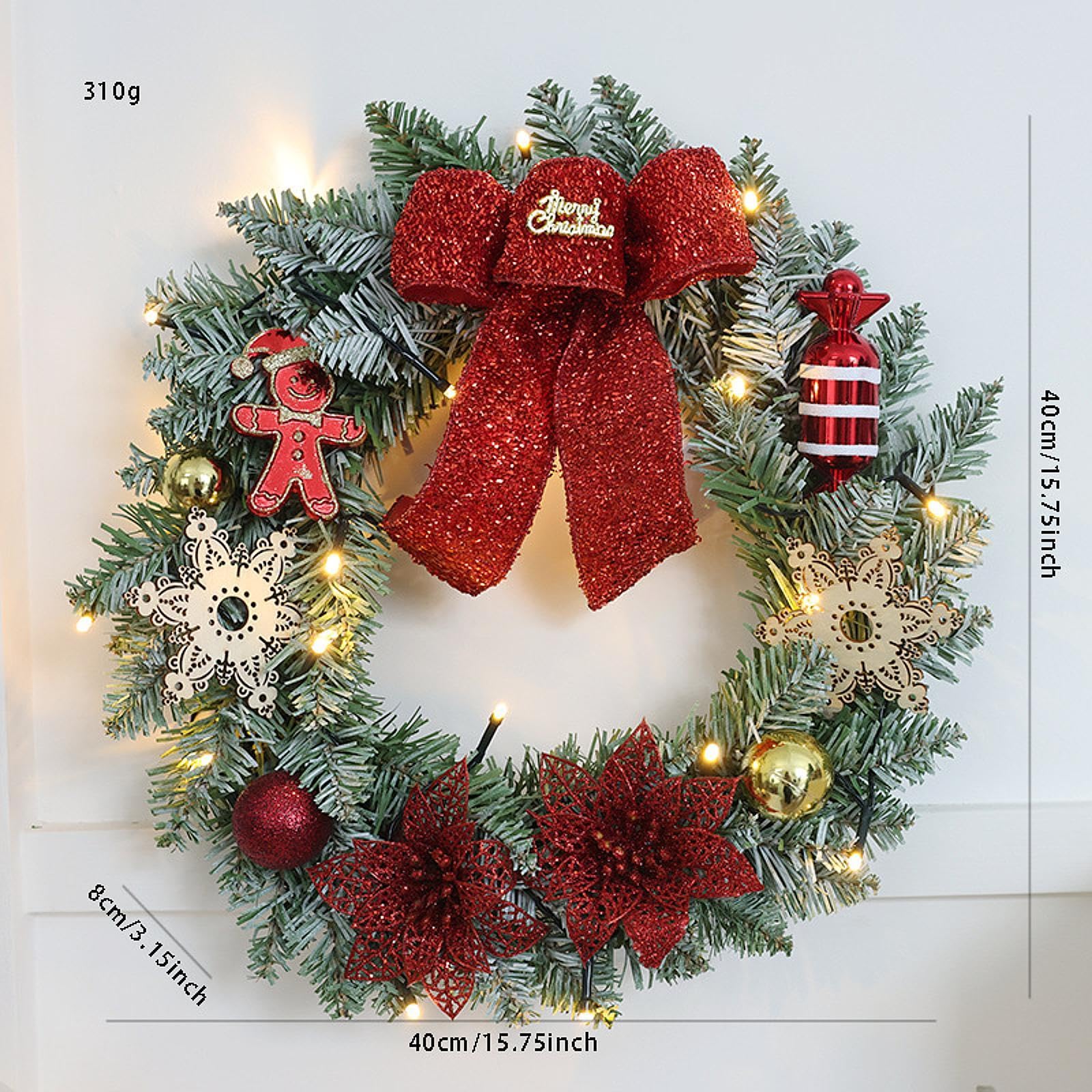 Corona de Navidad Artificial Guirnalda Adorno Y Decoración para Pared Materiales Madera Y PP con Efecto Natural Adecuada para Puerta Ventanas Chimenea, Dulce, Individual