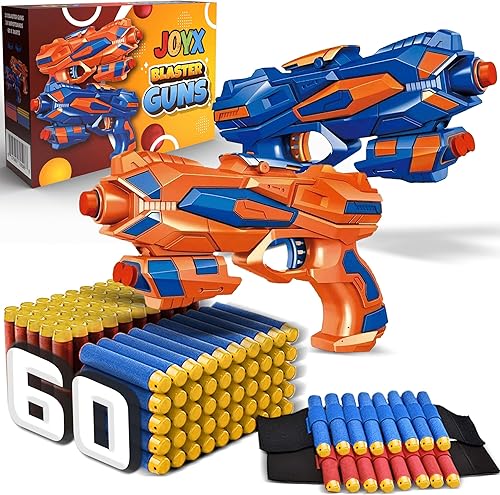 Paquete de 2 pistolas de juguete para niños con 60 dardos de espuma suave de repuesto para niños, regalos de cumpleaños, suministros de fiesta,