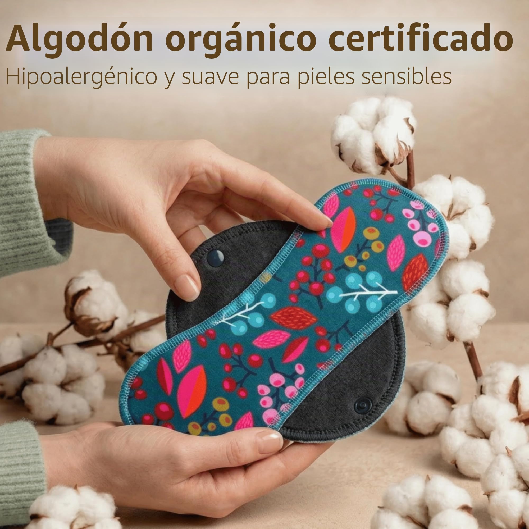 Compresas reutilizables en algodón orgánico para flujo abundante e incontinencia (L+XL, 6 uds.); lavables a alta T°, HECHAS EN LA UE; suaves, no irritantes y cómodas, compresas de tela para mujeres