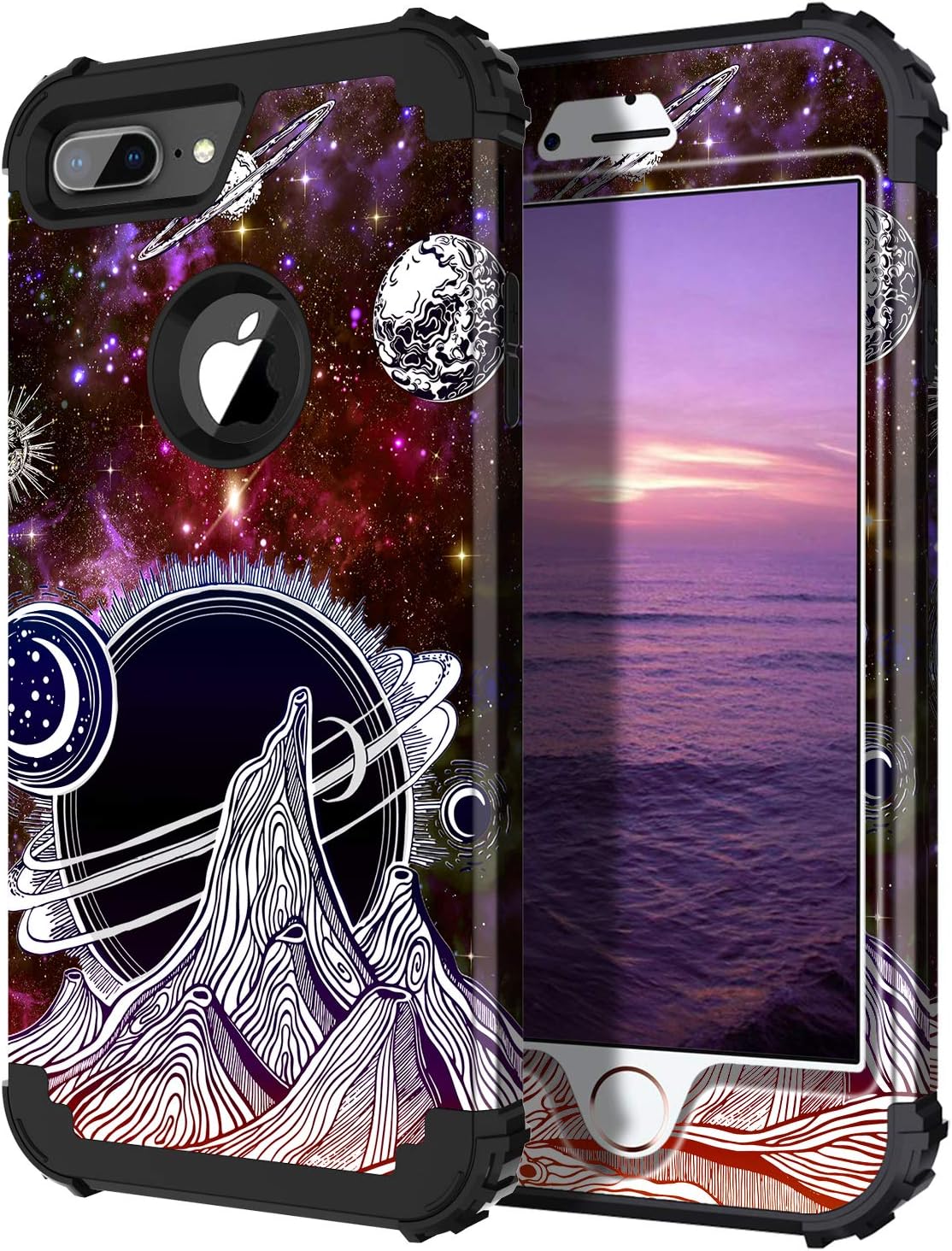 Hekodonk Compatible iPhone 8 Plus /7 Plus Case,Galaxy Stars Heavy Duty Hybrid Sturdy Impact Shockproof Hard PC + TPU Fullbody Protective Cover for Apple iPhone 8 Plus/ 7 Plus (Purple Galaxy)