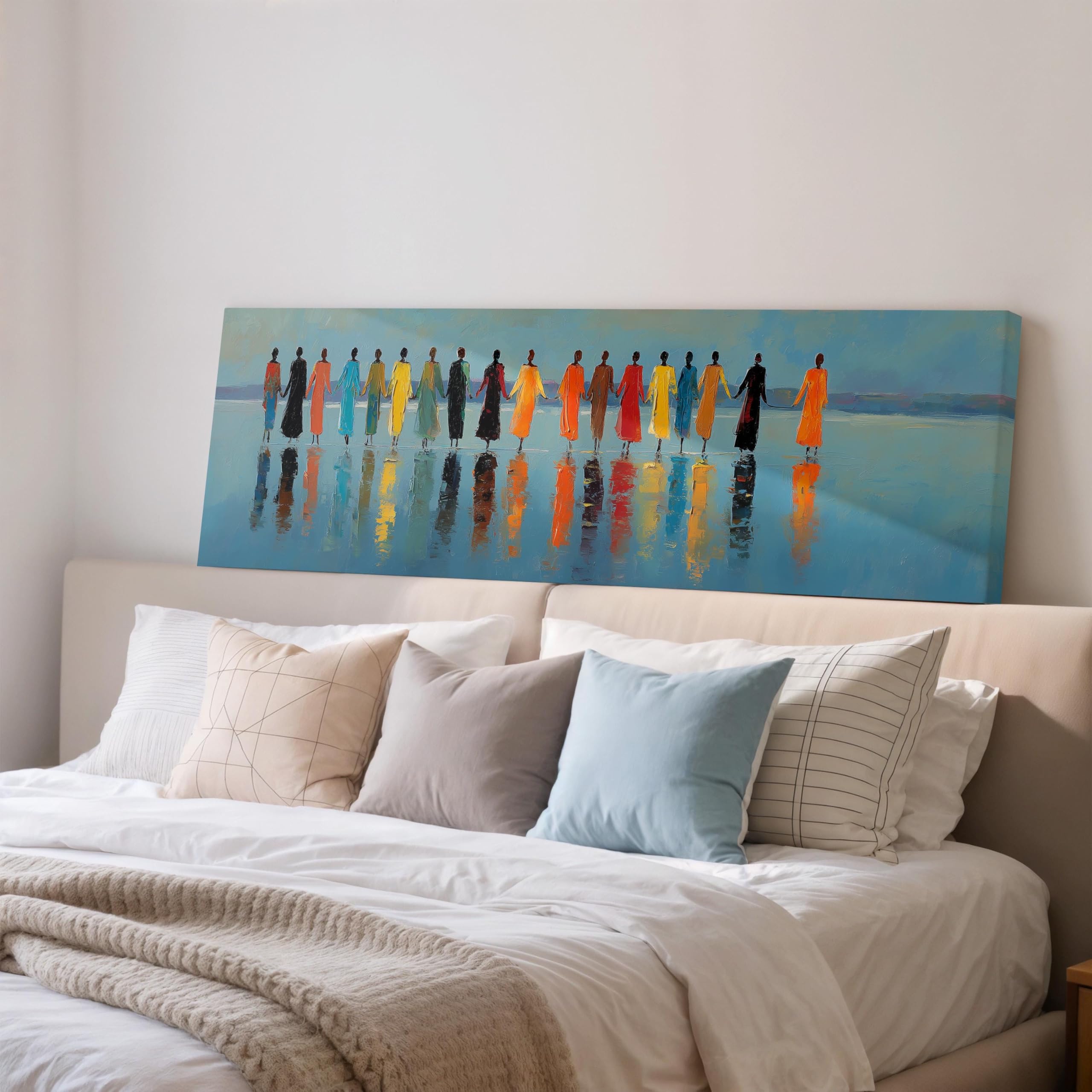 Tableau de personnages colorés toile panoramique grand format 40x120cm - 8