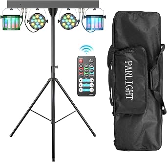 5 in 1 Dj Lights with Stand 5.9ft,Led Dj Par Light+Effect Strobe Light Disco Party Lights for Parties Indoor Sound Activated DMX Wireless Control Mobile Stage Lighting with Carry Bag Black 1PC