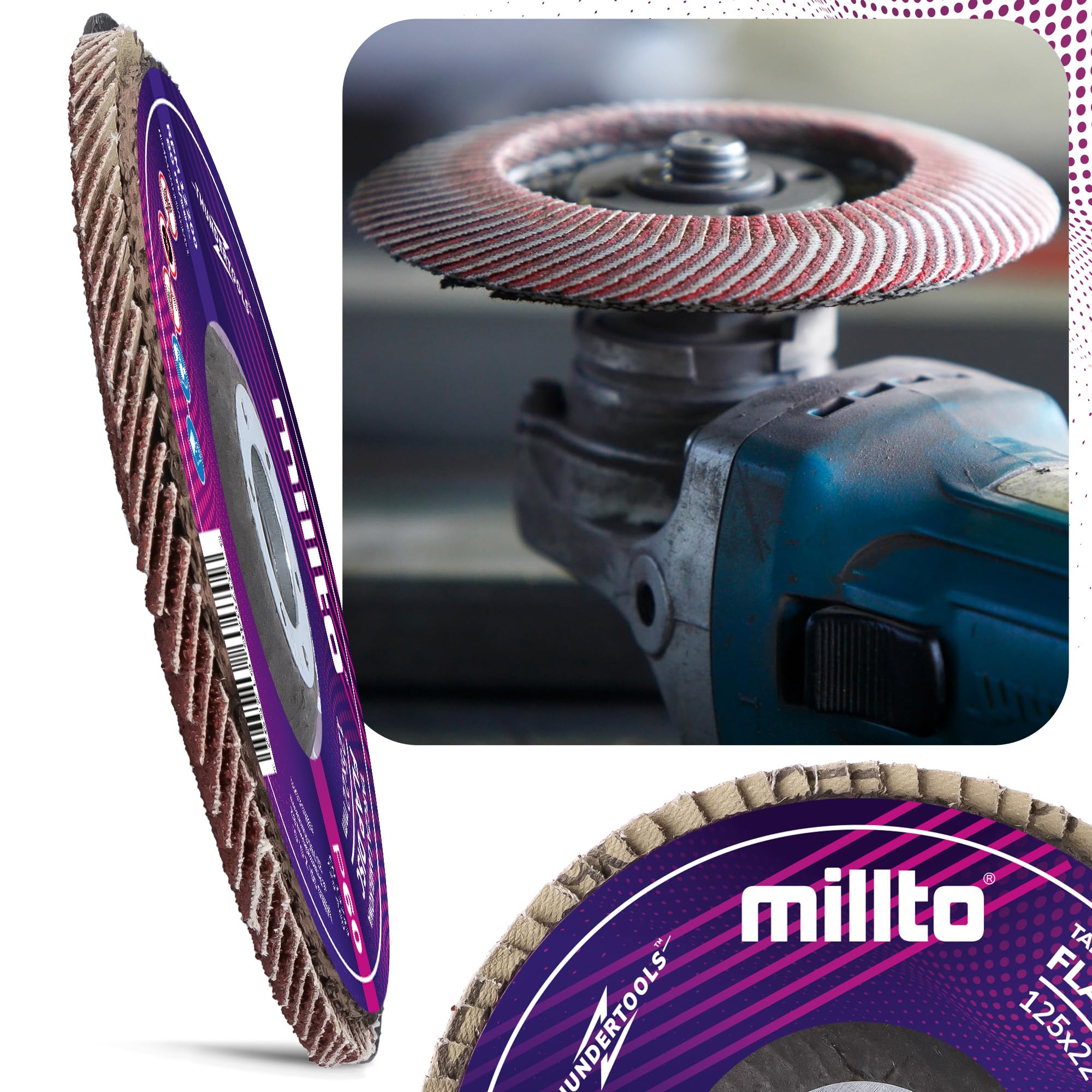 Millto Disque À Lamelles 125x22,2 mm Grain 60 T29 pour Métal Bois Meuleuse Angulaire