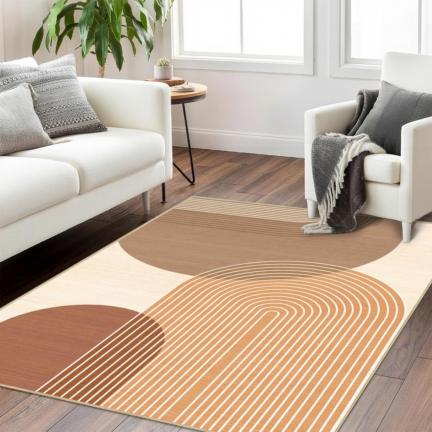 Boho Large Area Rug 4x6 for Living Room Bohemian Rugs Machine Washable Modern Geometric Rug Non Slip Printed Low Pile Indoor Floor Carpet for Dining Room Bedroom Office,Orange