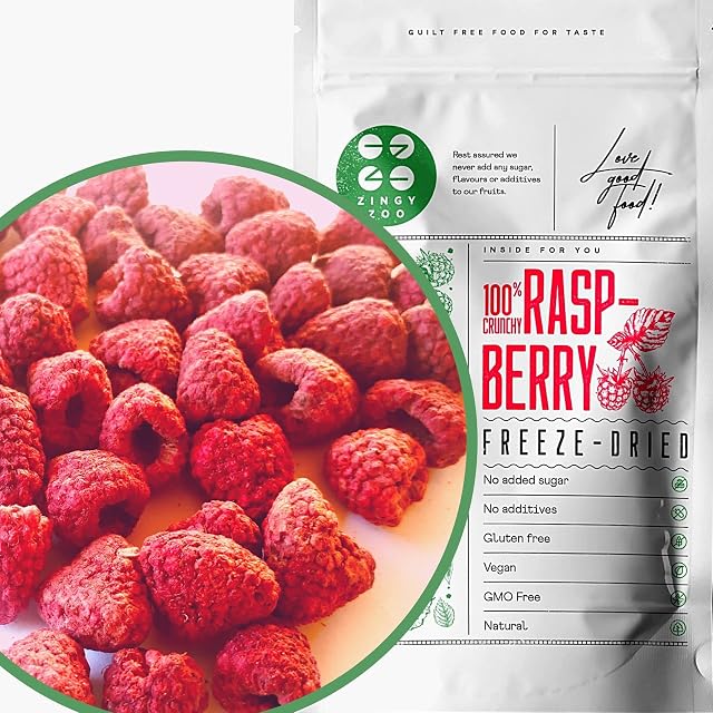 Freeze-Dried Raspberries | Premium Vegan Raw Freeze Dried Fruit | Freeze Dried Raspberries Whole Pieces of Raspberry | Natural Dried Berries Dehydrated Raspberries Snacking, Baking, Cocktails, Drinks