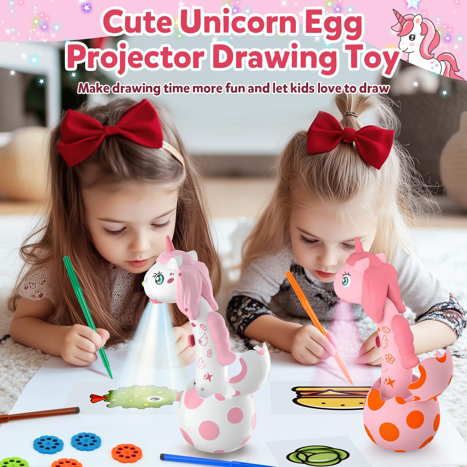 Proyector de dibujo de unicornio para edades de 5 a 7 años: proyector inteligente de dibujo y dibujo para niños con bonito aspecto de unicornio, 96 plantillas, juguetes para niños pequeños para 7
