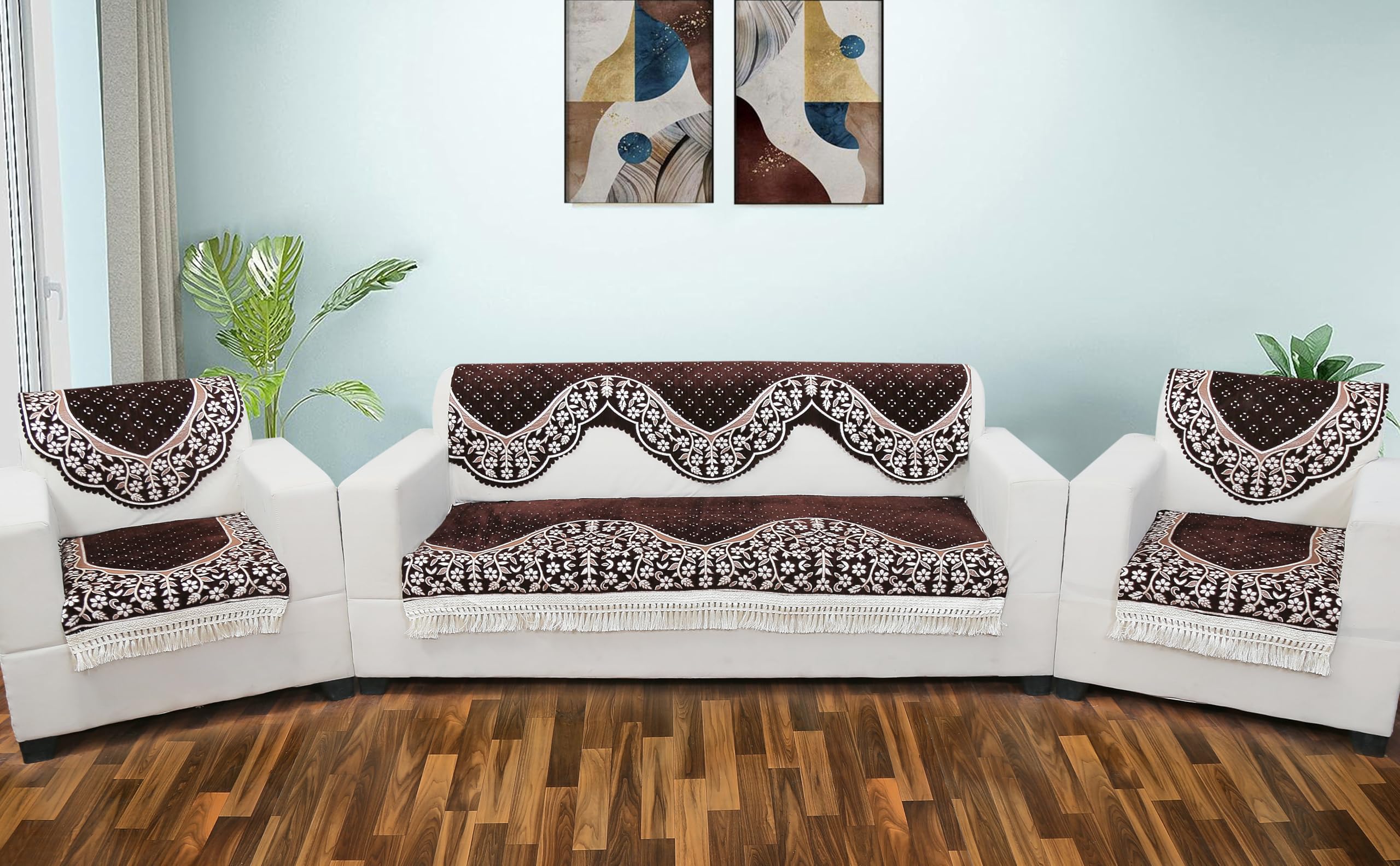 Polycotton Floral Sofa Cover Set of 5 Seater | Slipcover for 3+1+1 Seater Sofa Panel Cover, Easily Machine Washable Sofa Seat Runner for Couch | 10 Piece, Design 6-image-12