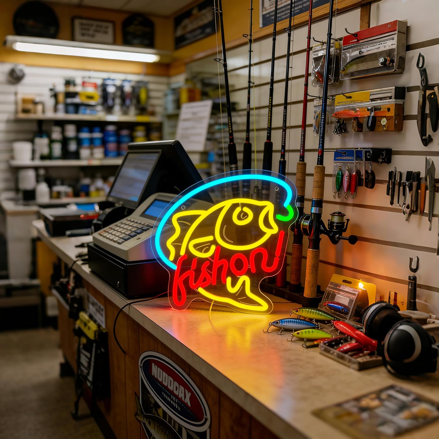 Fishing Neon Sign,for Wall Decor, Dimmable LED Sign for Man Cave, Fish Shop Lake House, Fishing Enthusiasts