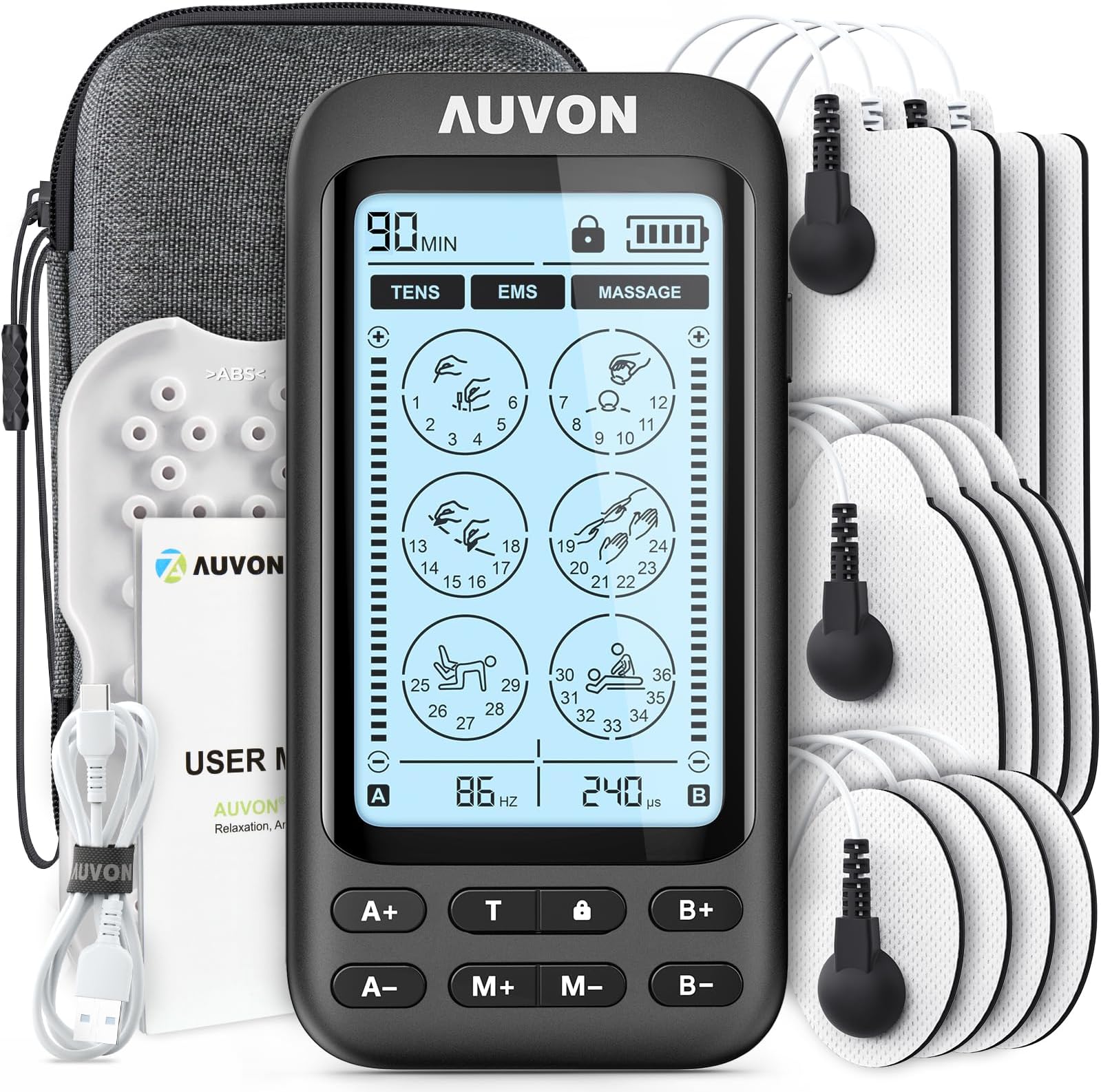 AUVON 3in1 36 Modes TENS Unit Muscle Stimulator for Pain