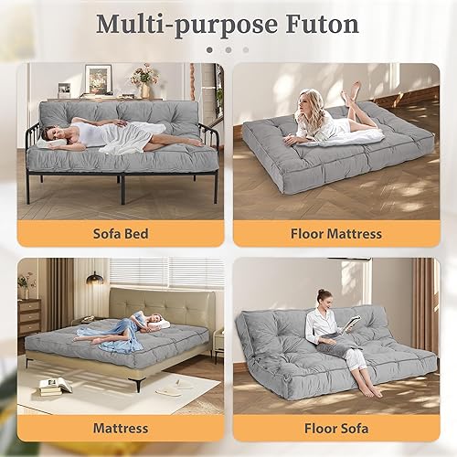 Miniatura 8 de Sofá cama de futón de tamaño matrimonial de 8 pulgadas, colchón plegable extragrueso, relleno de espuma triturada para adultosadolescentesmascotas