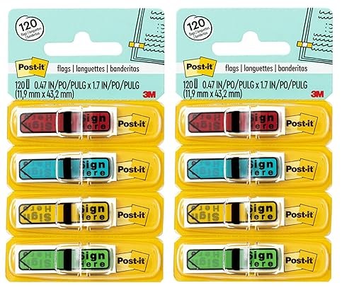 Post-it - Banderas de flecha, "Sign Here", 4 colores con dispensadores, 120 por paquete -:- Se vende como 2 paquetes de - 120 - / - Total de 240