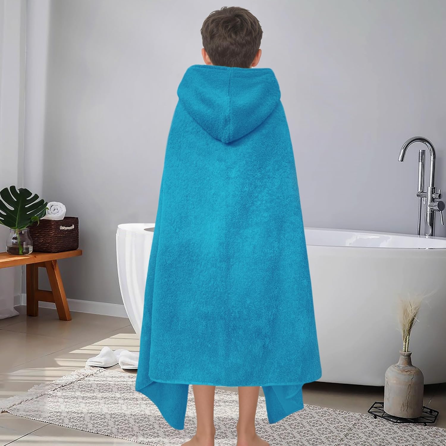 VOOVA & MOVAS Big Kids Hooded Towel (6-12Years) - 100% Cotton Thick 600GSM Bath Towel Wrap for Boys | Girls | Teens, Ultra-Soft & Absorbent - Perfect for Swim | Bath | Beach | Gifts, Turquoise