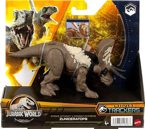 Miniatura 6 de Mattel Jurassic World Strike Attack Zuniceratops - Figura de acción de dinosaurio con función de ataque y articulaciones móviles