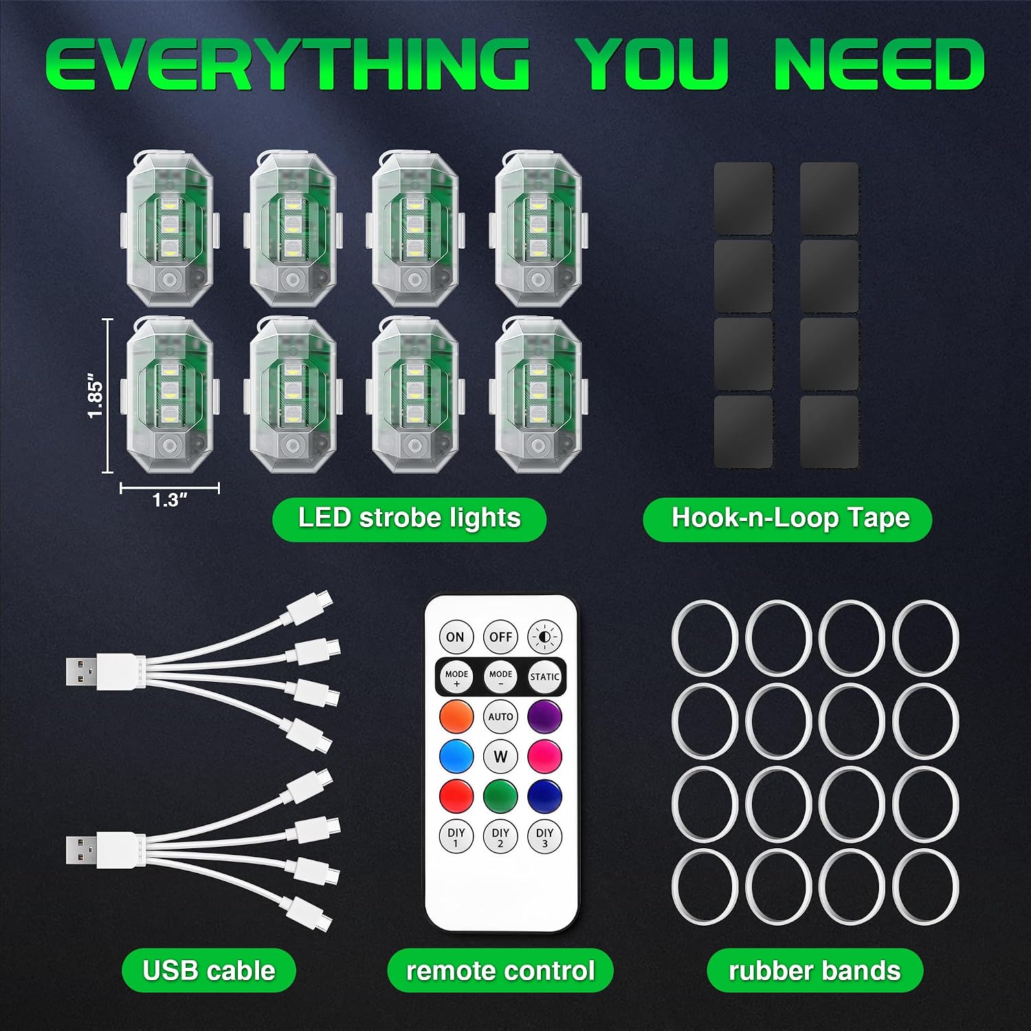 Wireless RGB LED Aircraft Strobe Lights with Remote Control, 8 Colors 10 Flash Modes DIY Mode Anti-Collision Lights Waterproof Emergency Warning Light for Large Drone Car Motorcycle Bike 8Pcs