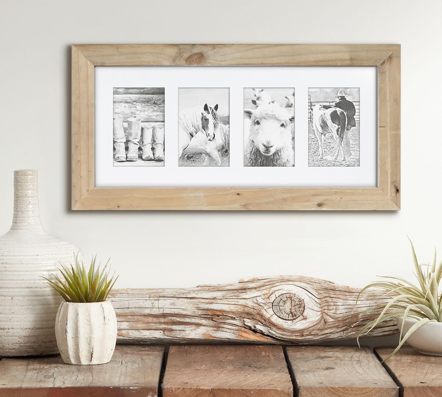 9x20.5 Rustic Picture Frame, Reclaimed Barnwood Frame with Plexiglass, Holds 4 4x6 Photos with mat, Distressed Wood Wall Frame for Farmhouse Country Home Office Cabin Décor - Image 2