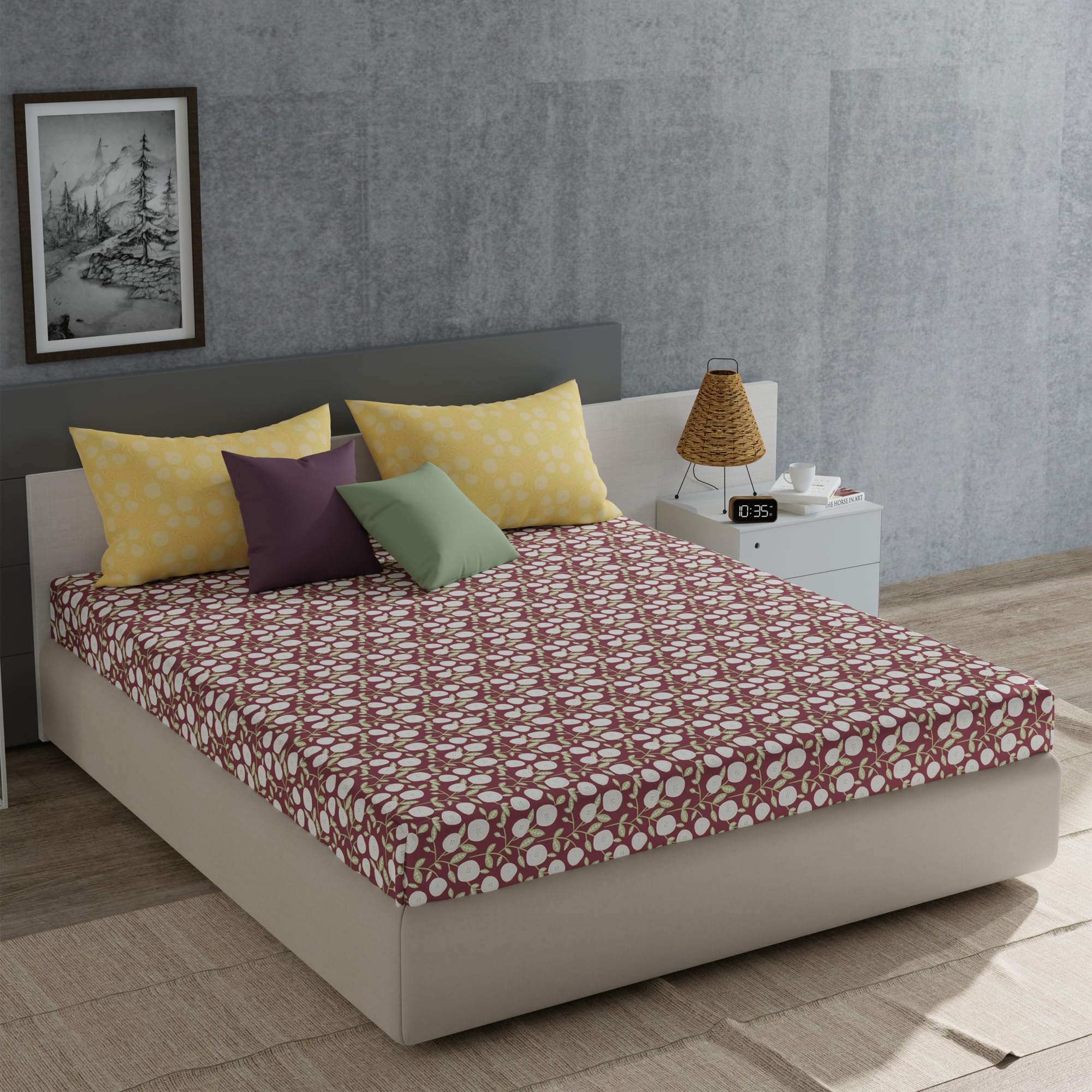 Trident Bedsheet Set, 100% Cotton Everyday Bedsheet for King Size Bed, 1 Bedsheet (274 CM X 274 CM) & 2 Pillow Covers (46 CM x 69 CM) - Layla Maroon (B0D3XCJXPS) Amazon Price History, Amazon Price Tracker