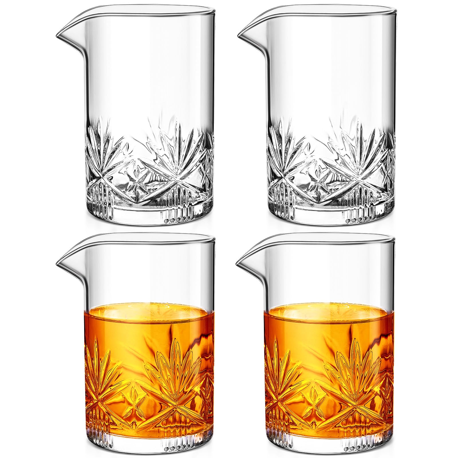 Dandat 4 Pcs 24 oz Cocktail Mixing Glass Crystal Stirring Glass for Cocktail Whiskey Mixing Glasses Bartender Pitcher for Bar Party Bartender Home