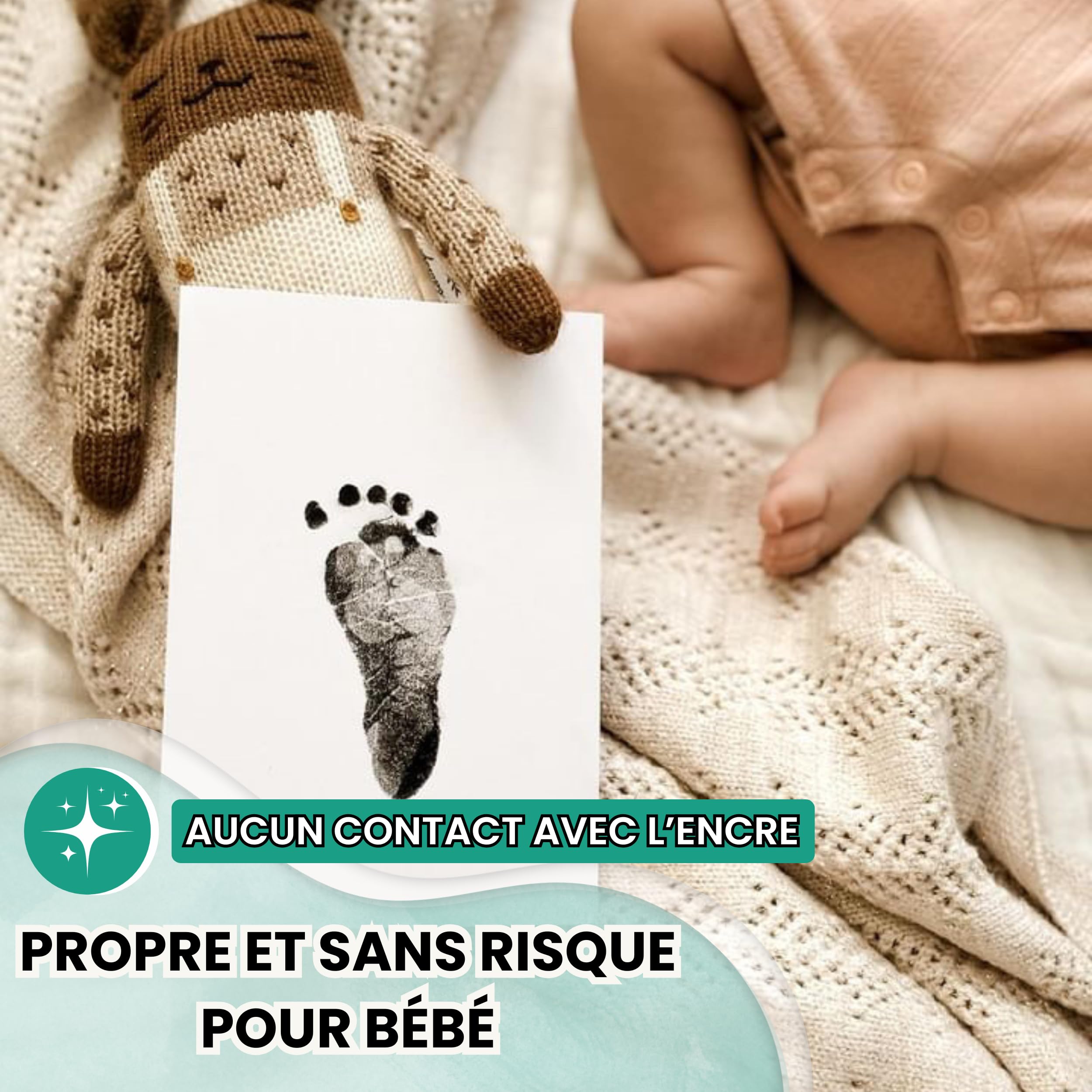 Keep’Love Kit Empreinte Bébé – Tampon Sans Encre Main et Pied – Cadeau Naissance, Souvenir Bébé à Créer, Coffret Cadeau Bébé Fille Garçon, Grand Format 12,5x8 cm, Marque Toulousaine