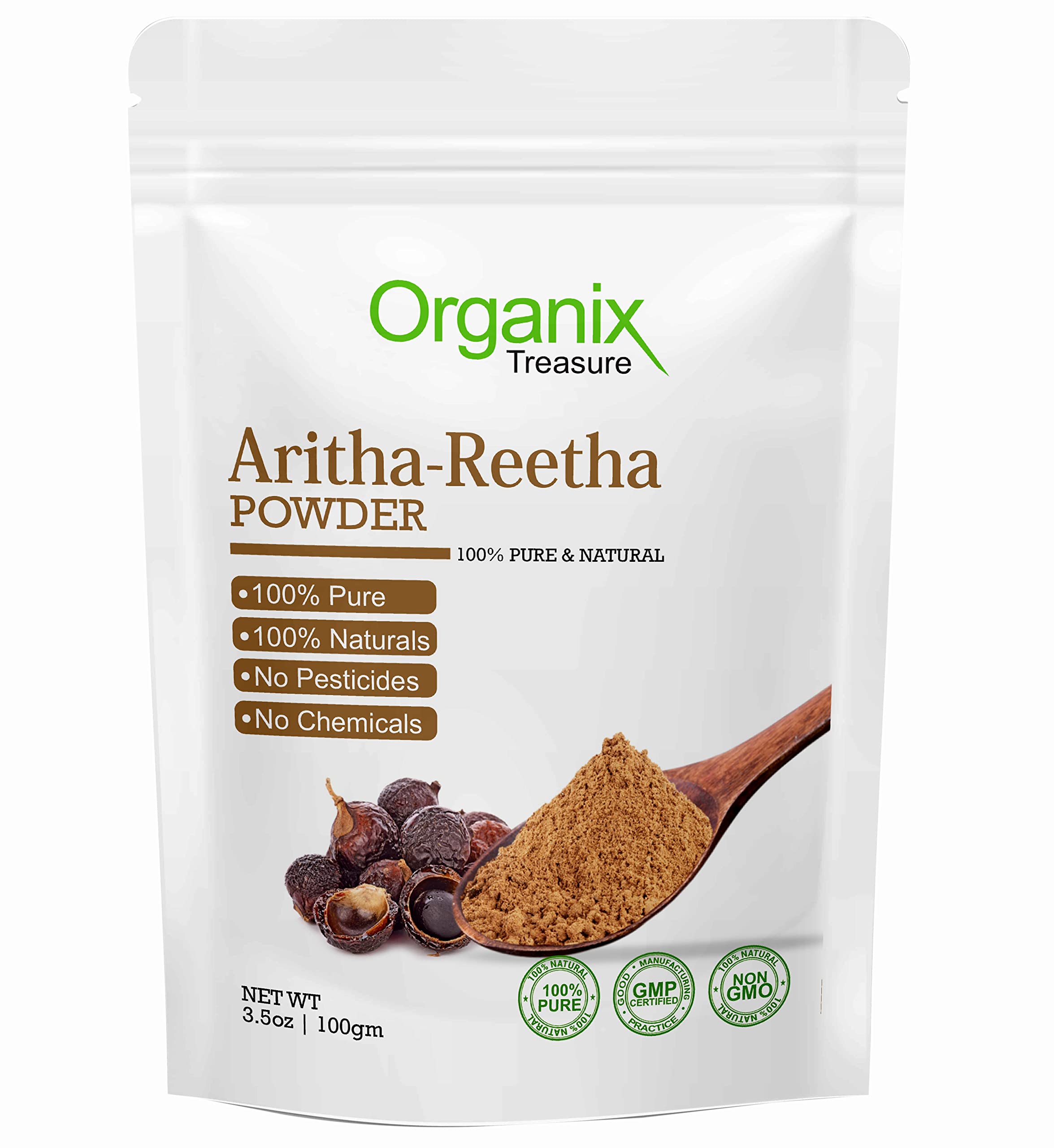 Pure & Natural Aritha/Reetha/Ritha/Soapnuts (Sapindus Mukorossi) Powder For Silky & Smooth Hairs, 100gm
