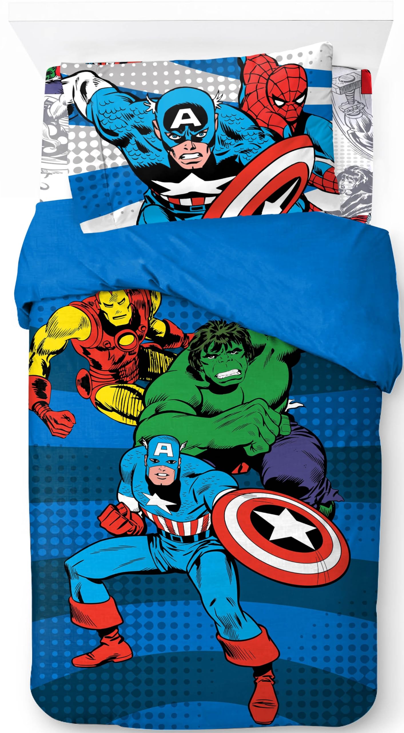 Jay Franco Marvel Comics Avengers 3 Piece Single Duvet Cover Set, 100% Cotton, Superhero Collection, Includes Duvet Cover, Fitted Sheet & Pillowcase