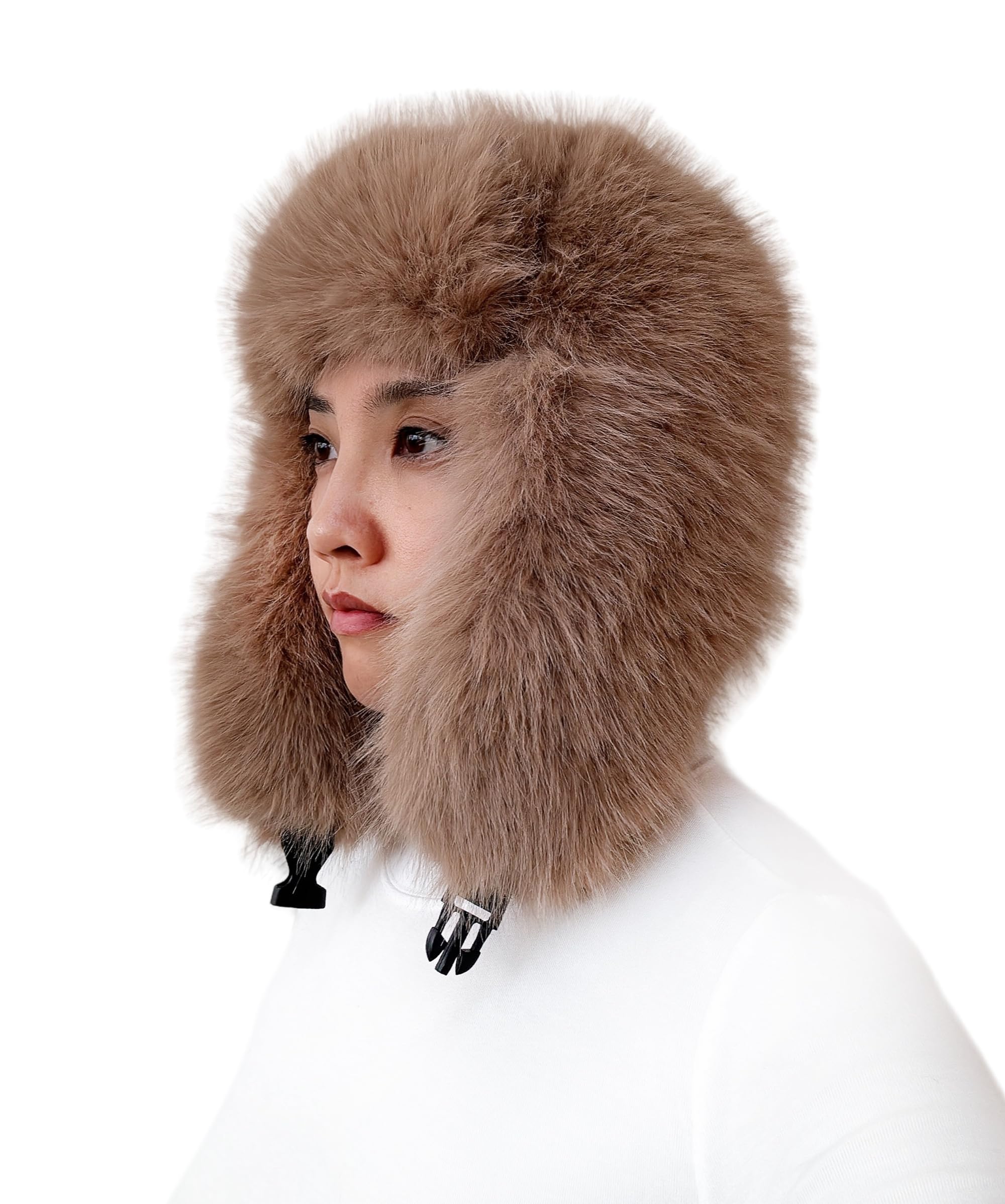 Lina & Lily Women's Winter Trapper Hat Long Pile Faux Fur Fluffy (Camel)