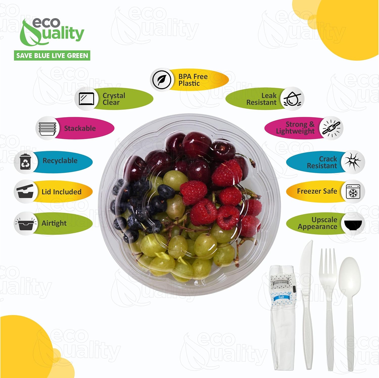 28oz Salad Bowls To-Go with Lids and Cutlery (100 Count) - Clear Plastic Disposable Salad Containers | Lunch, Salads, Fruits, Leak Proof, Airtight, Fresh, Meal Prep, Fork, | Rose Bowl Container (28oz)