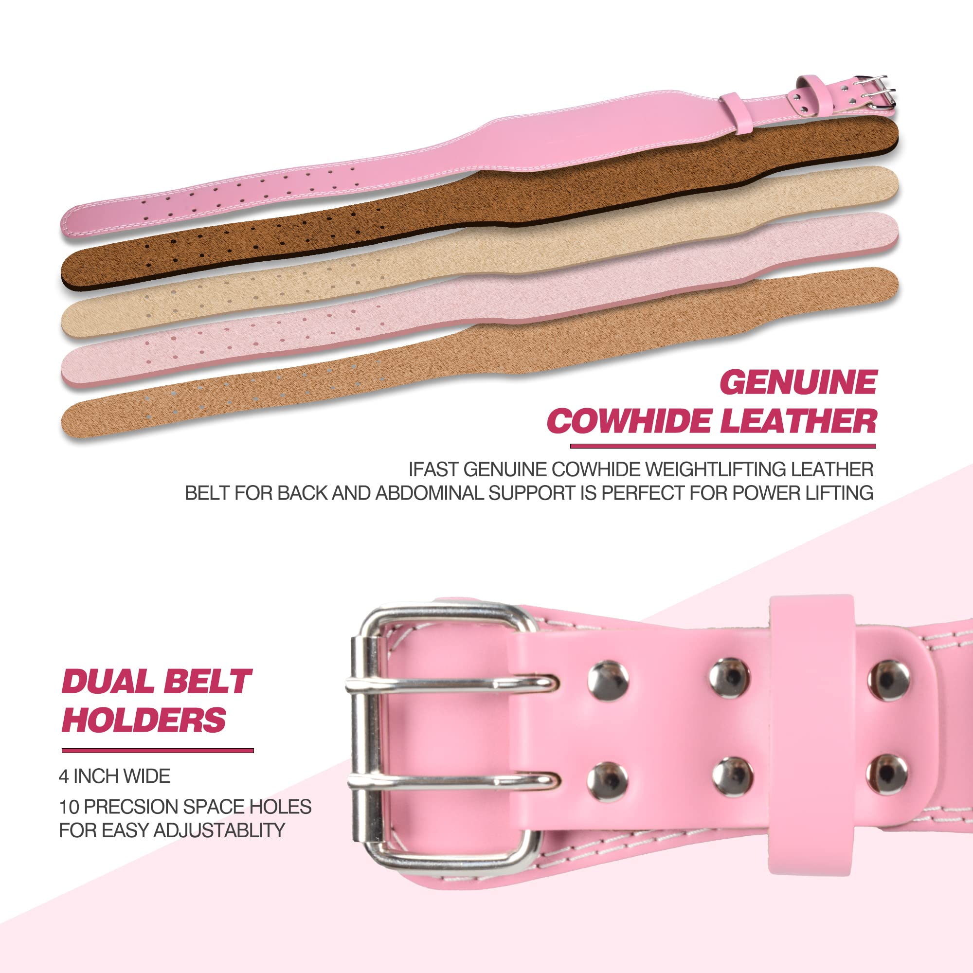 IFAST Weight Lifting Belt and Wrist Straps, Weightlifting Belt for Women with 4 inch Padded Lumbar Support Belt for Weightlifting, Deadlift, Strength Training, Powerlifting & Squats Exercise