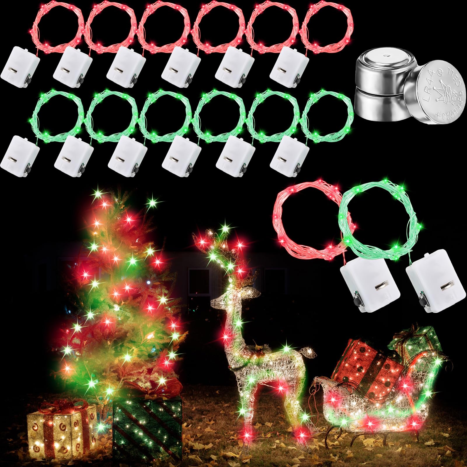 Photo 1 of 60 Pack Christmas Fairy String Lights 7ft 20 LED Mason Jar Lights Battery Operated Waterproof Lights Copper Wire Firefly Starry Moon Lights for Indoor Outdoor Bedroom Tree, Green, Red