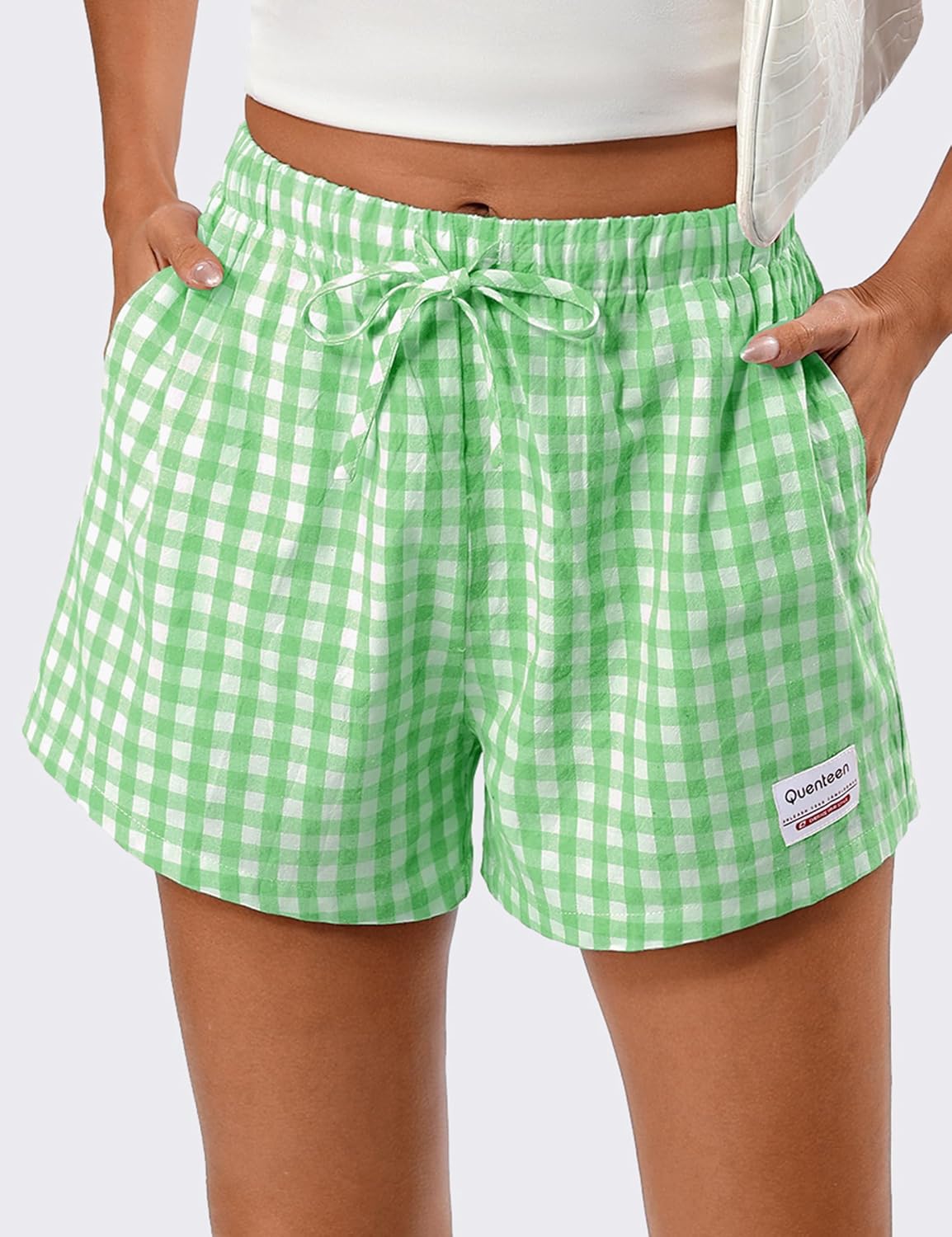 Quenteen Women's Boxer Shorts Summer Gingham Striped Drawstring Plaid Lounge Shorts Y2K Beach Bottoms - Image 3
