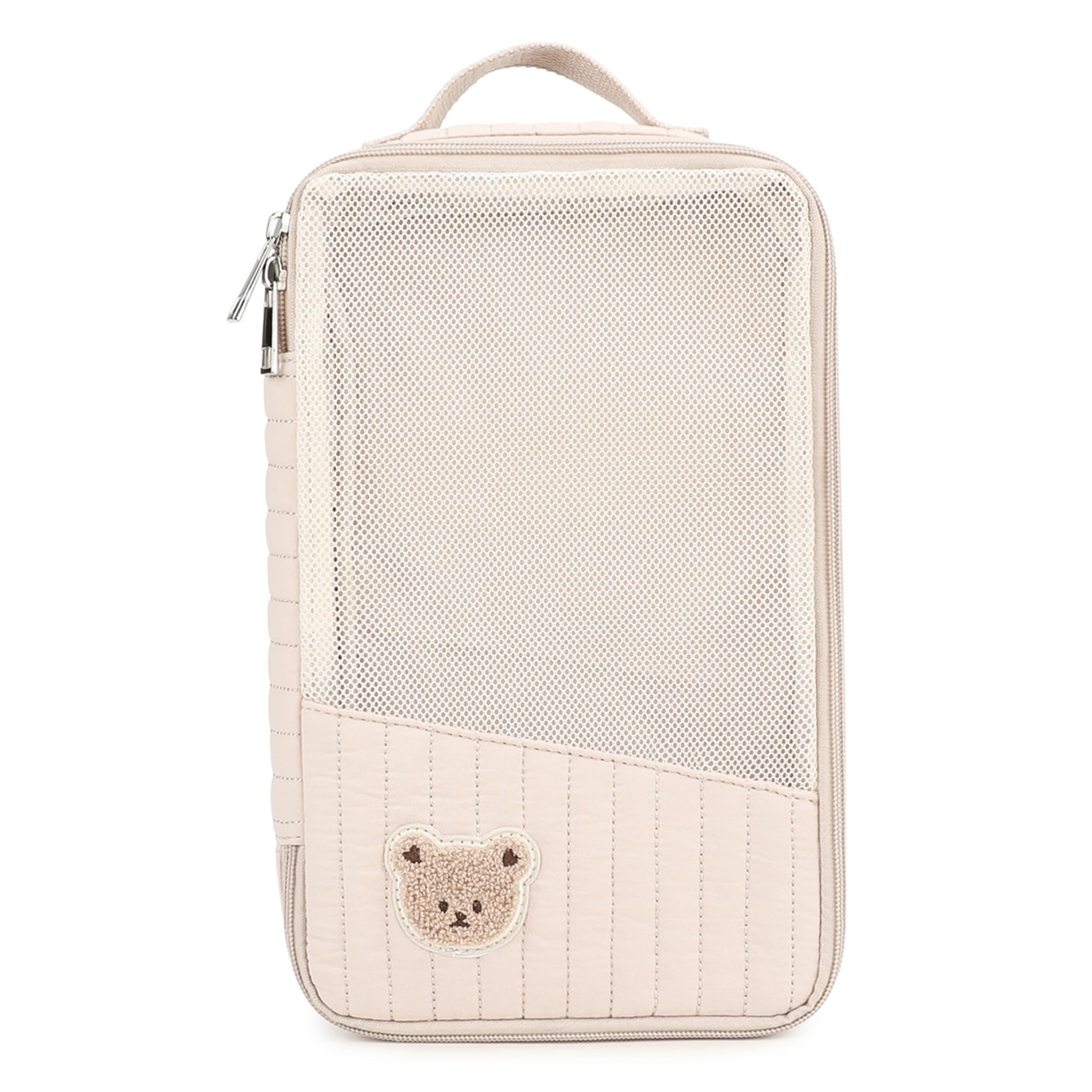 Uanqfegy Cartoon Bear Quilted Mesh Diaper Bag Organizer Pouch Cube – Diaper Bag Organizers for Travel Baby Essentials & Toiletries Organization(Khaki)