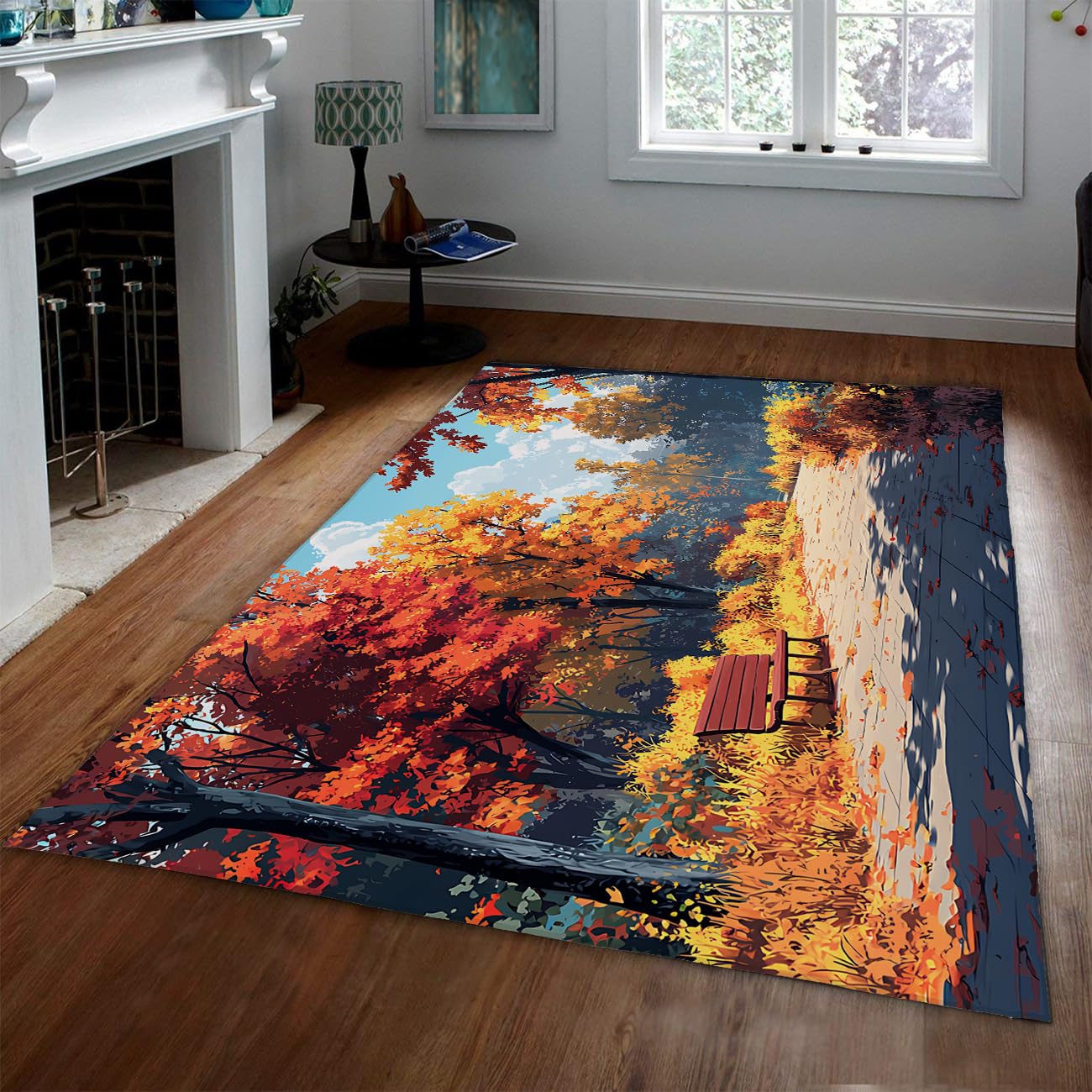 Tapis pliable lavable antidérapant design automne banc de parc