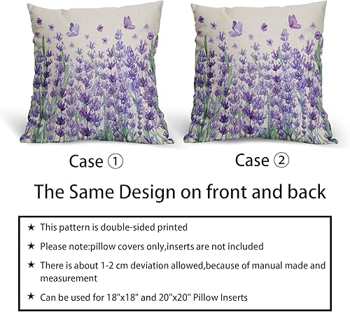 Miniatura 6 de Juego de 2 fundas de almohada de lavanda floral morado de 18 x 18 pulgadas, para primavera y verano, acuarela, mariposa, hojas verdes salvia, para
