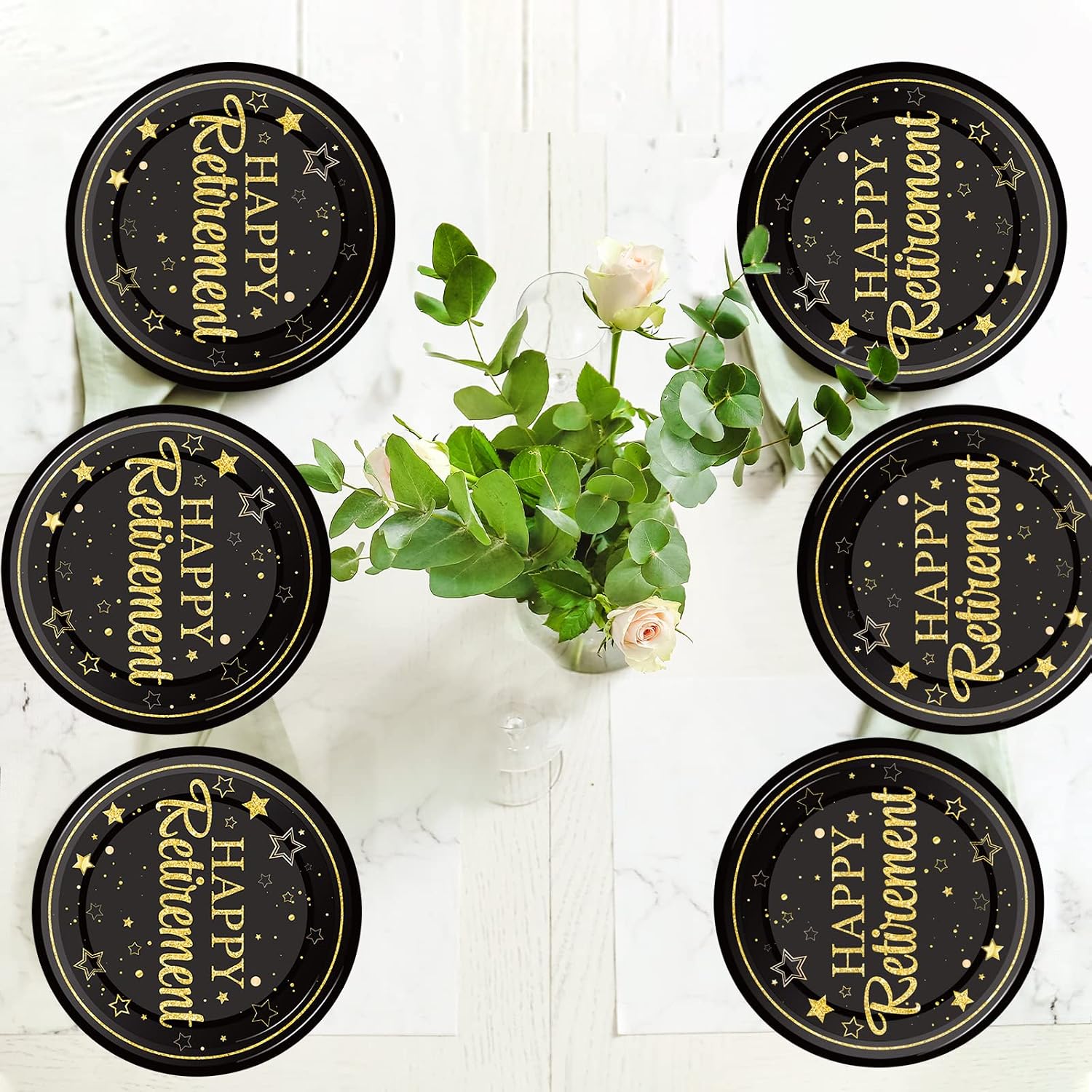 Wiooffen 48 Pcs Retirement Paper Plates Happy Retirement Party Supplies Decorations Disposable Dessert Plates Decorations Black and Gold Retired Plates Graduations Tableware for Men Women image 5