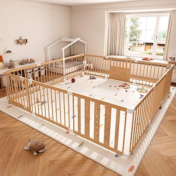 Wooden Baby Playpen, 96"x96" Super Large Play Yard for Toddlers