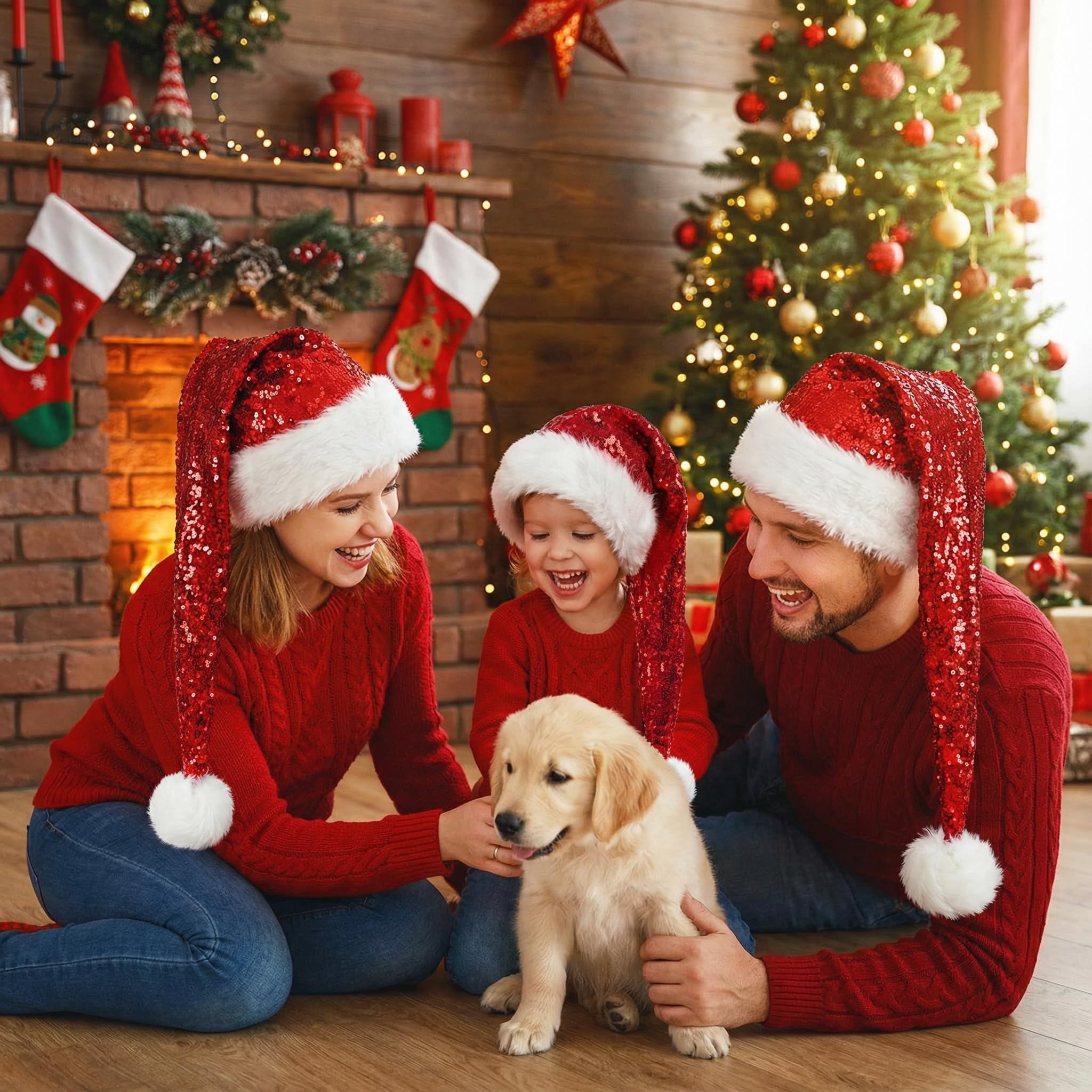 Geyoga 4 Bonnets de Noël Chapeau de Père Noël en Velours pour Garçons Filles Fêtes