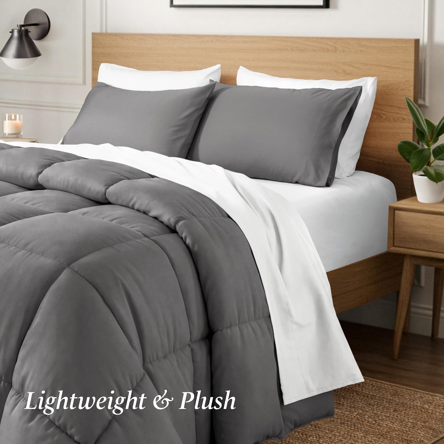 Ivy Union Comforter Set - Comfy, Breathable, All Season - Down Alternative Comforter & Shams - Ultra-Soft, Fluffy, Lightweight - Box Pattern Quilting for Durability (Twin/Twin XL, Grey)