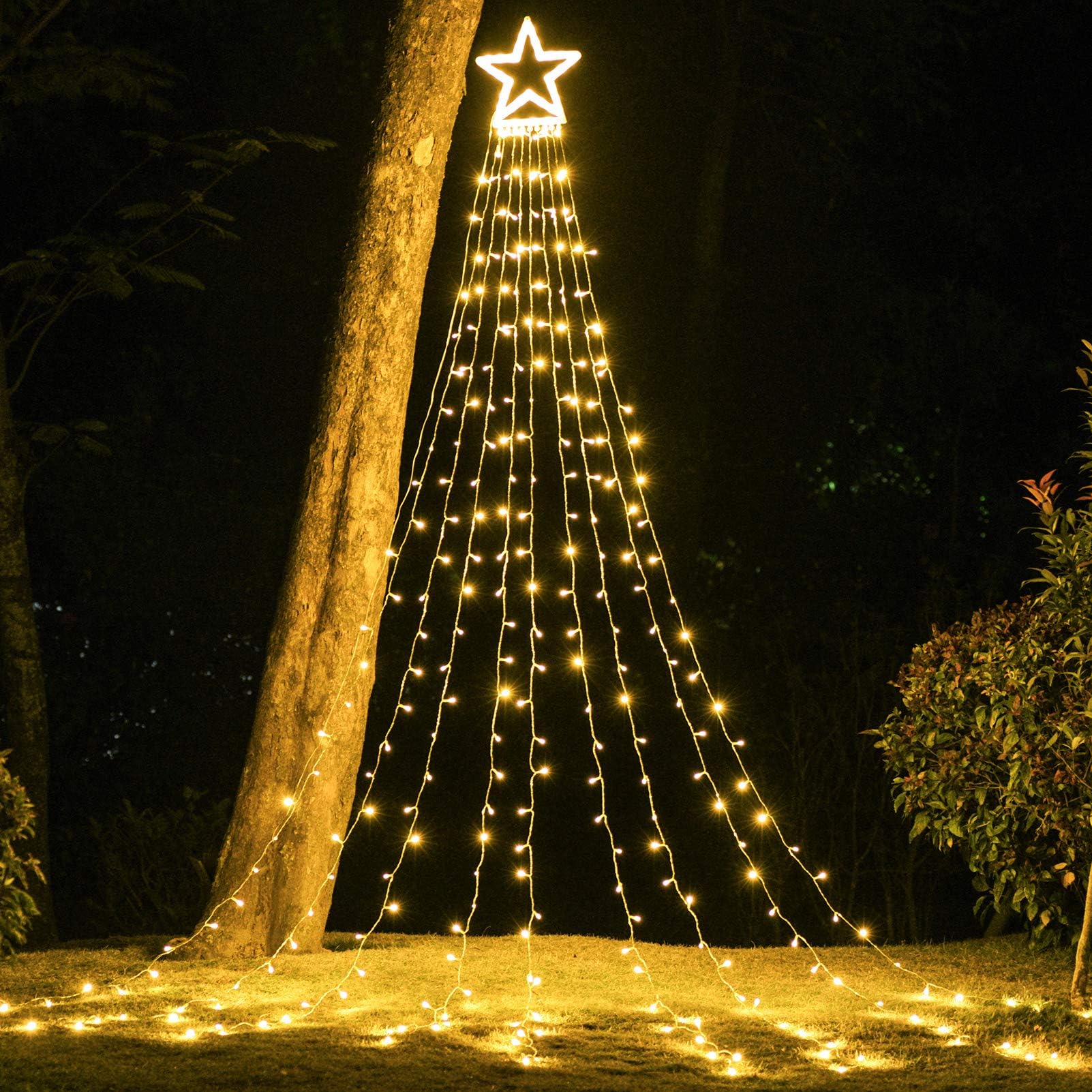 PUHONG Christmas Decoration, Outdoor Star String Lights, Christmas Tree Toppers Lights 320 LED 8 Modes with 12" Lighted Star for Halloween Christmas New Year Holiday Birthday Decor (Warm White)