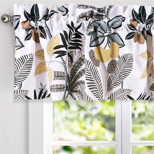 CANVASBEE Grey Leaves Fruit Farmhouse Kitchen Valances for
