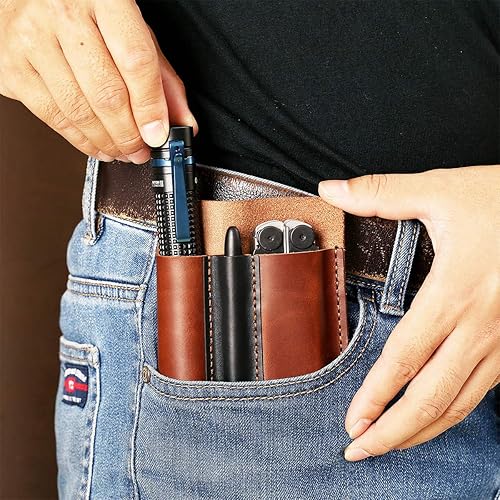 Miniatura 8 de EASYANT Organizador de bolsillo de cuero para hombre, bolsa de herramientas EDC hecha a mano, accesorios multiherramienta