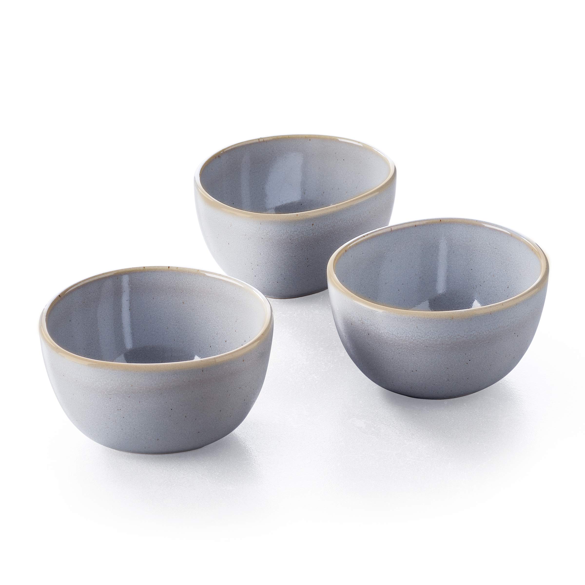 KeltumPearl Grey Glazed Stoneware 4-Inch Bowls, Set of 3